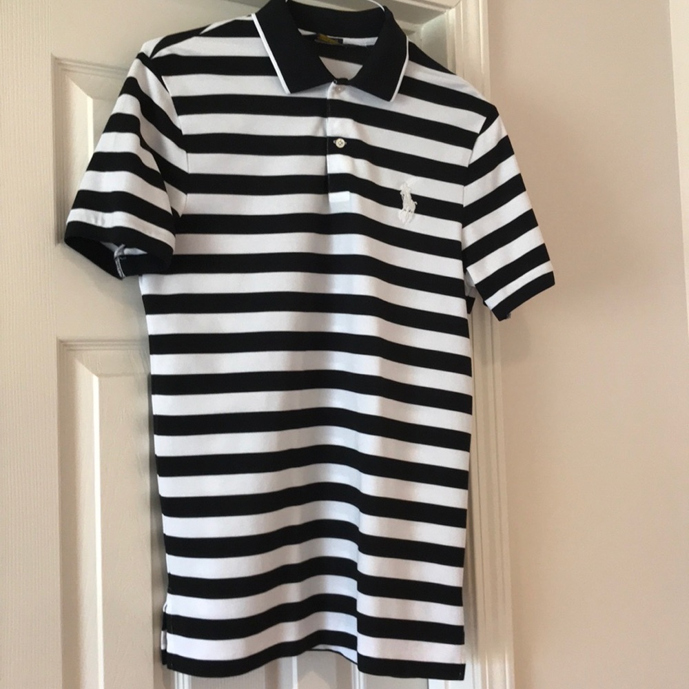NWOT - Black & White Striped Polo Golf Shirt.